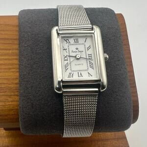 Premier Designs Rectangular Silver Tone Quartz Watch Roman Dial Mesh Bracelet